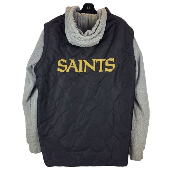 NEW ORLEANS SAINTS Jacket Adult Large Black Gray Hooded Spell Out NFL PRO LINE - Picture 4 of 7